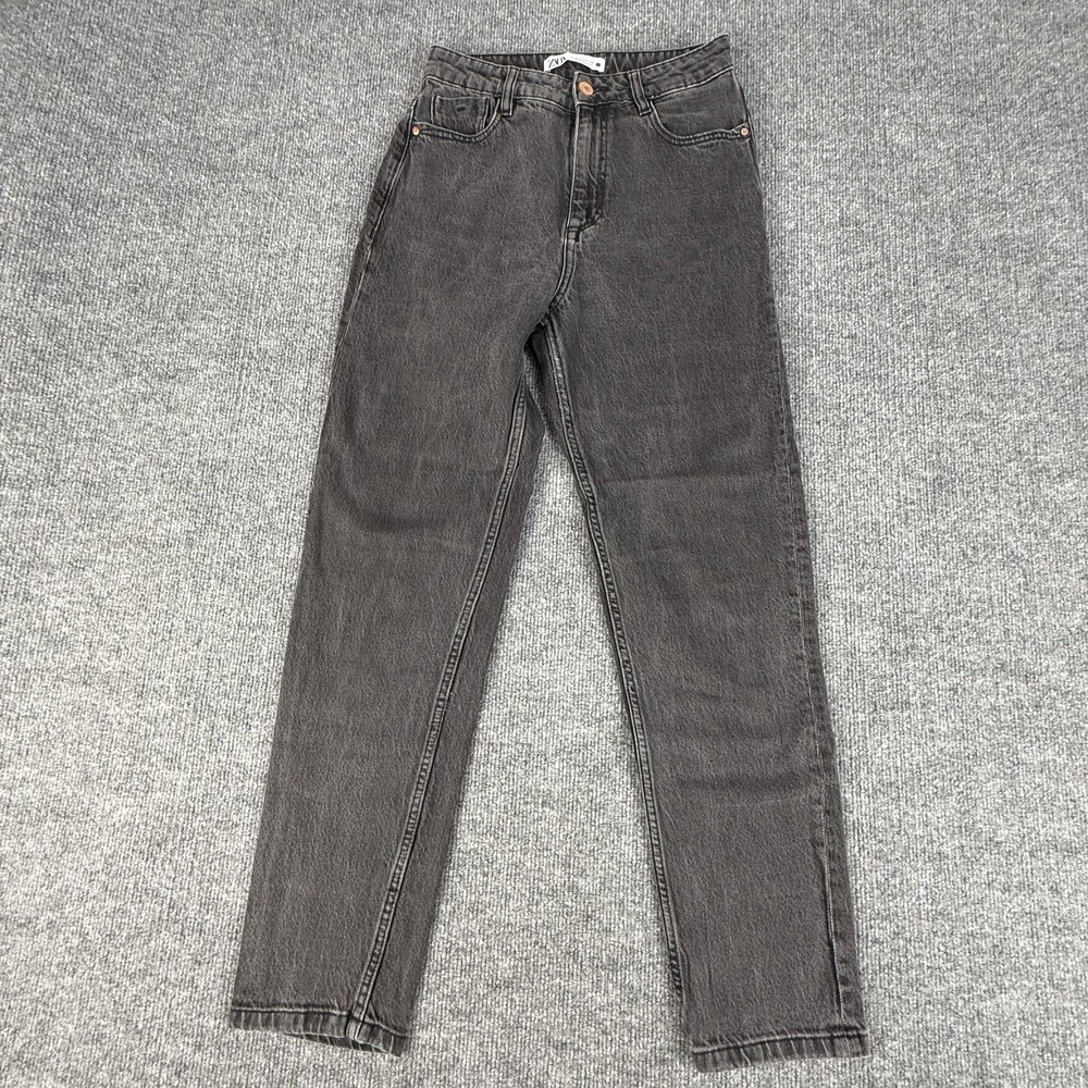 Zara‎ Jeans Womens 6 Charcoal Gray Wash High Rise Straight Denim Pants Casual